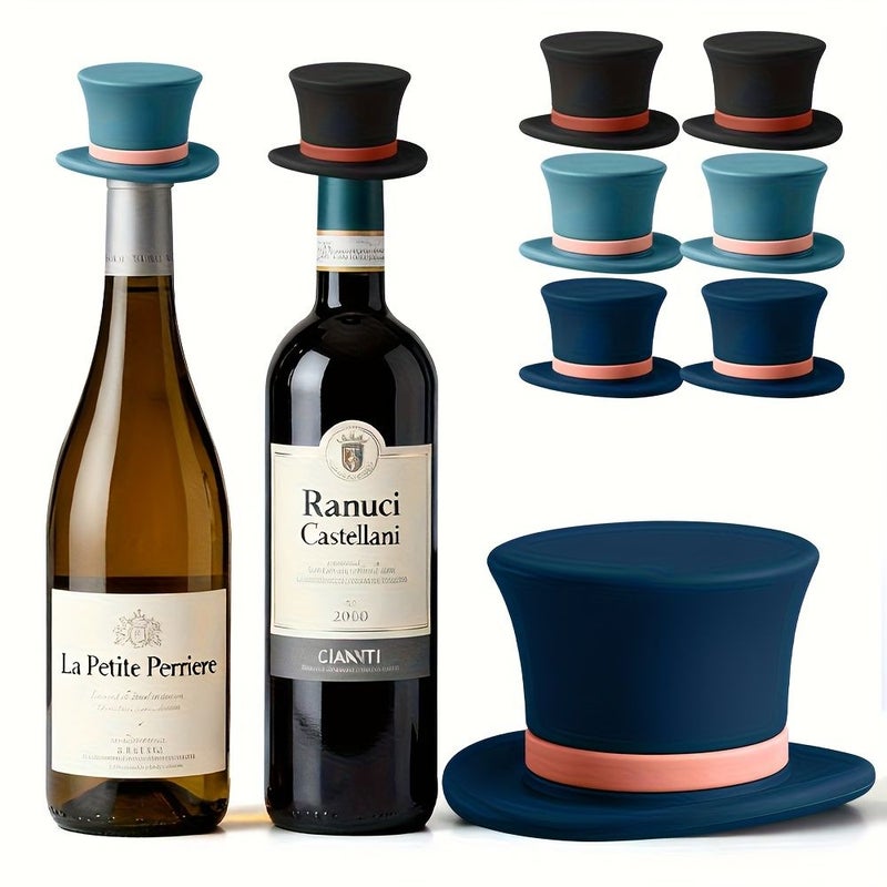 Set Of 6 Silicone Bottle Stoppers Green Blue Black For Wine Fresh Keeping - Image 1