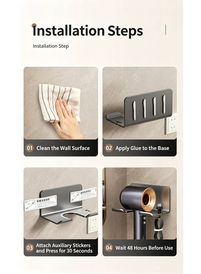 Hair dryer holder, no drilling required, wall-mounted hair dryer bracket for bathroom - Image 3