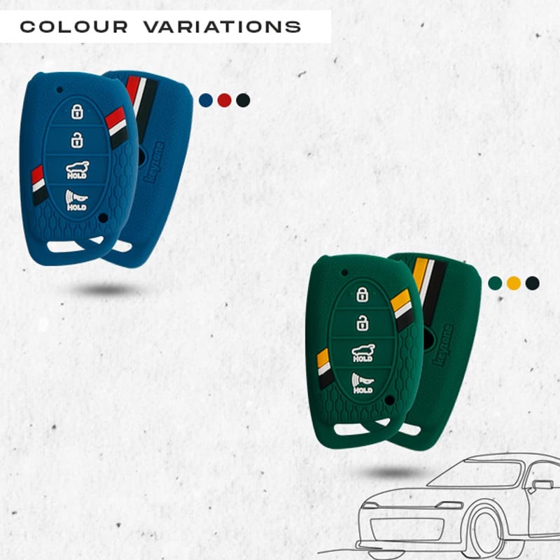 Keyzone® Striped Silicone Key Cover Compatible for i20 2020, Venue, Tucson, Elantra, i20 N Line 2021, Creta 2020 (4 Button Smart Key, Black) - Image 5