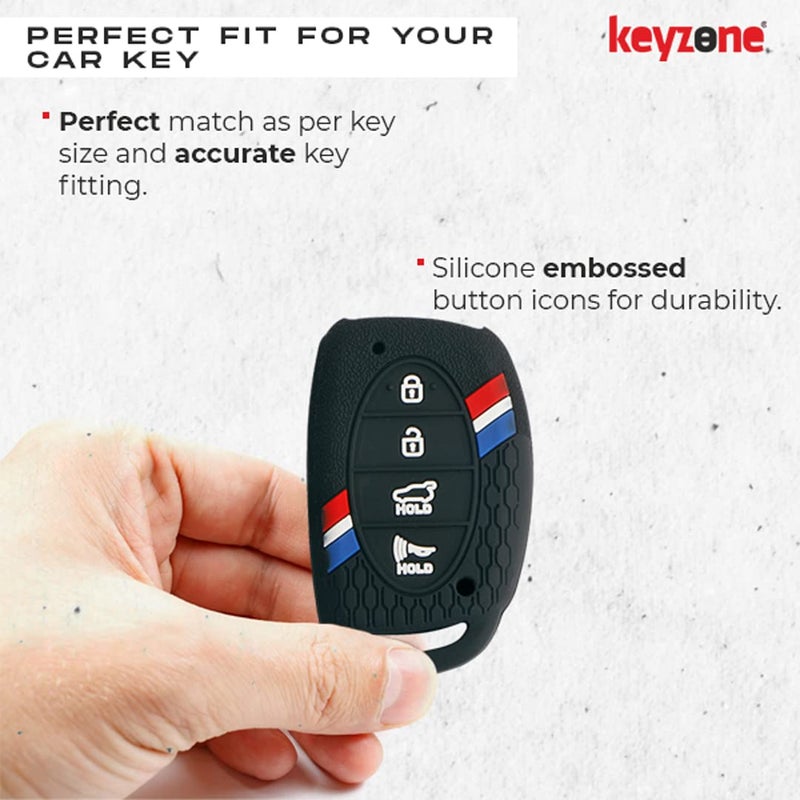 Keyzone® Striped Silicone Key Cover Compatible for i20 2020, Venue, Tucson, Elantra, i20 N Line 2021, Creta 2020 (4 Button Smart Key, Black) - Image 3