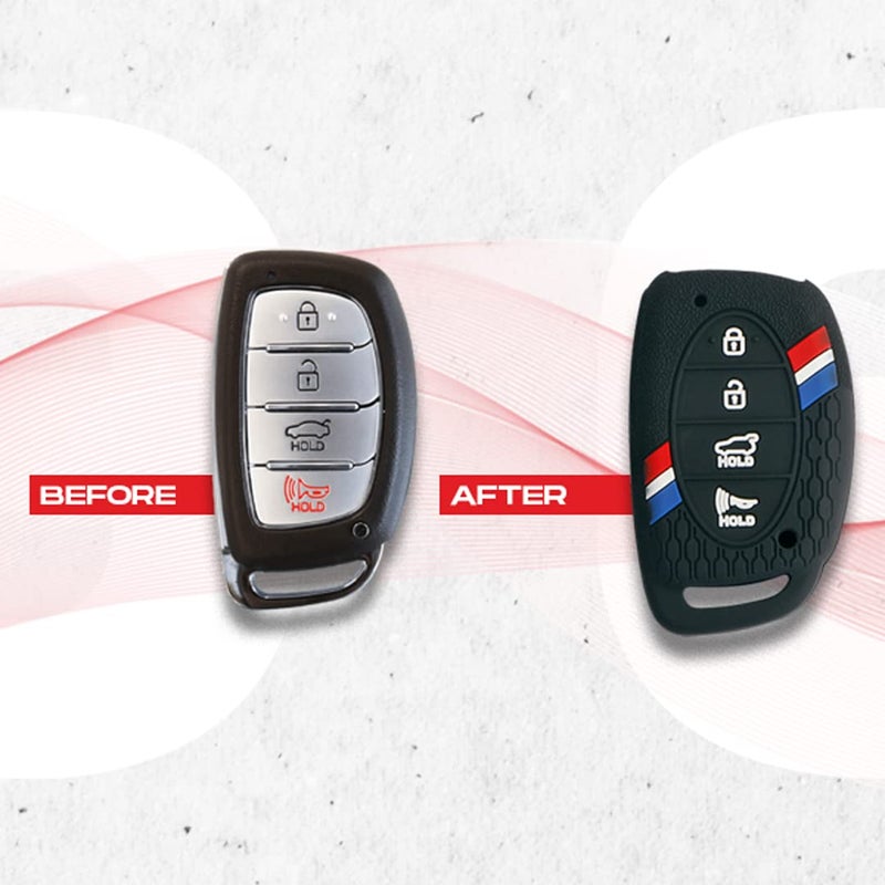 Keyzone® Striped Silicone Key Cover Compatible for i20 2020, Venue, Tucson, Elantra, i20 N Line 2021, Creta 2020 (4 Button Smart Key, Black) - Image 4