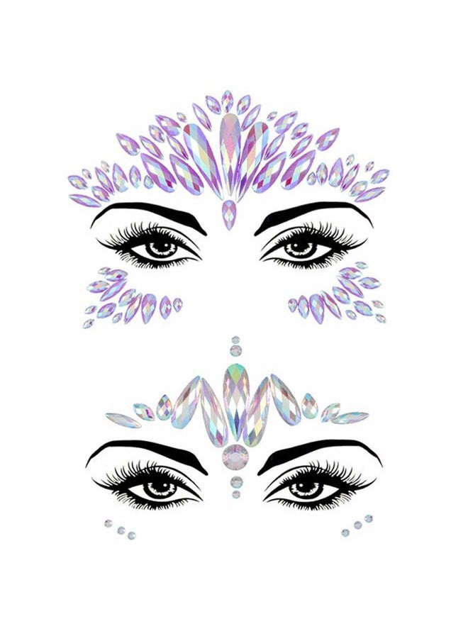 Chicque - Rhinestone Face Jewels Mermaid Body Jewelry Glitter Crystal Eyes Face Gems Stone Rave Party Festival Sticker Jewels for Women and Girls 2PCS (A) - Image 1