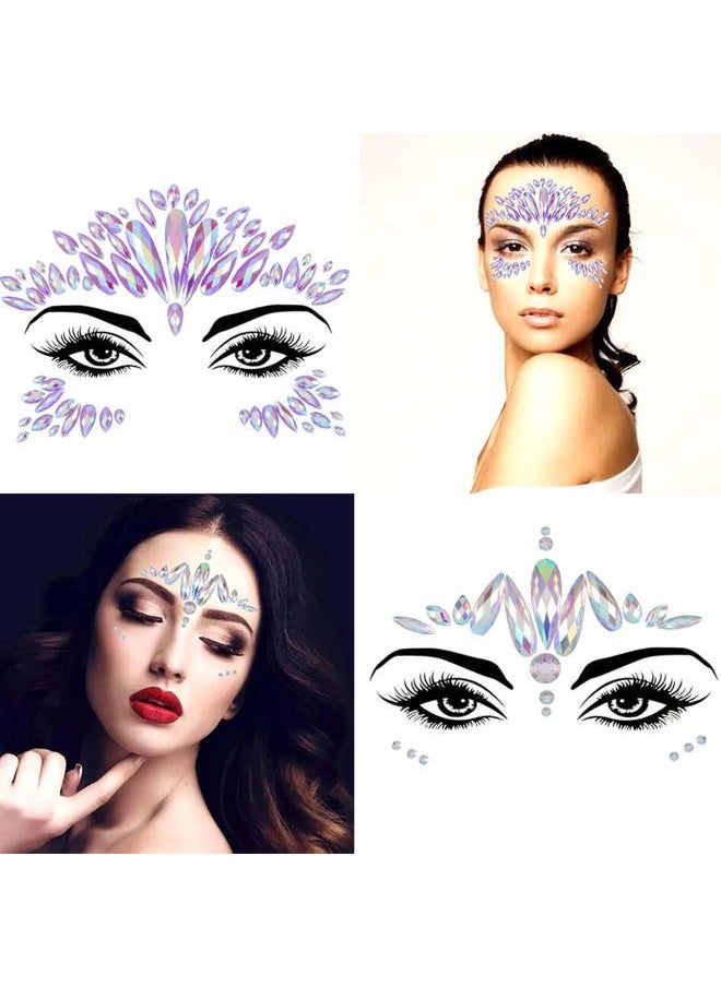 Chicque - Rhinestone Face Jewels Mermaid Body Jewelry Glitter Crystal Eyes Face Gems Stone Rave Party Festival Sticker Jewels for Women and Girls 2PCS (A) - Image 1