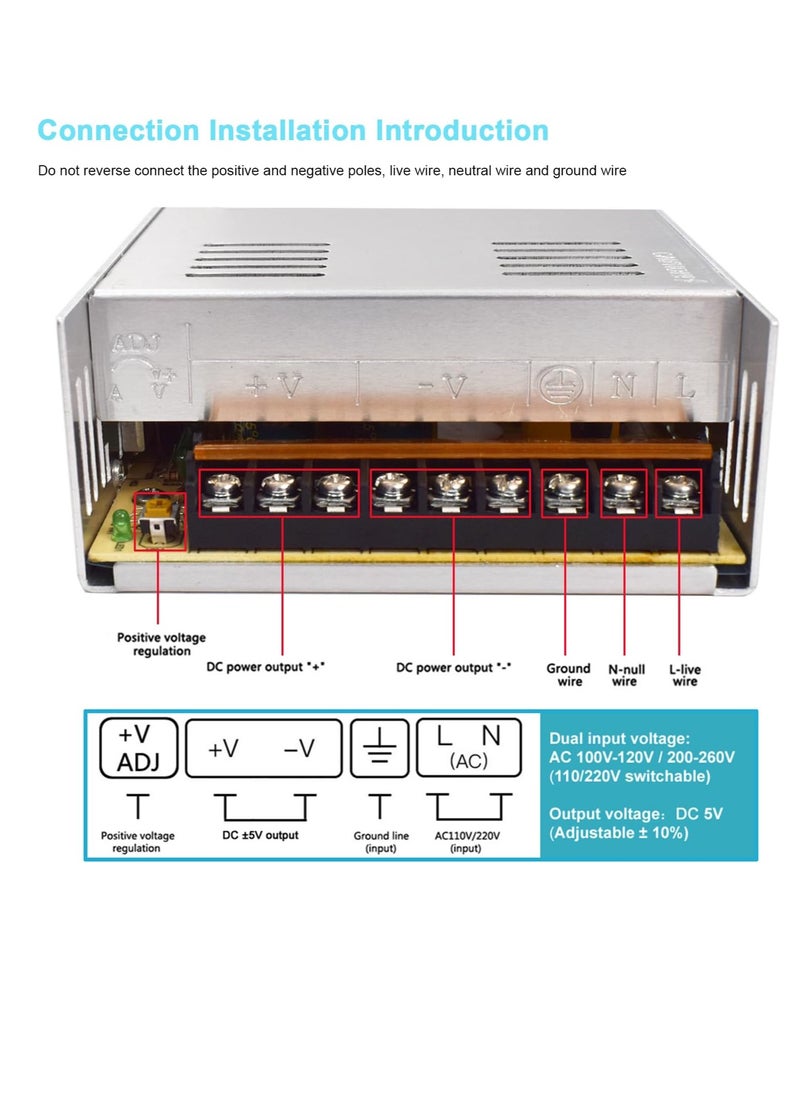 GOMETY - Switching Power Supply 300W 5V 60A Universal Power Supply Unit 110V/220V to 5V Transformer Regulated Power Supply LED Driver AC to DC Converter Adapter for CCTV Radio Computer Monitor - Image 1