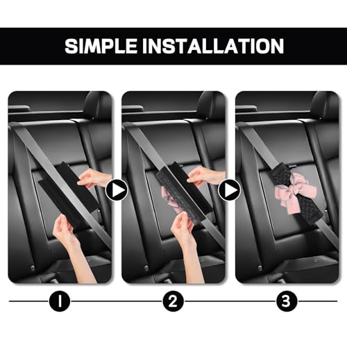 ongfuwu 2PCS Car Seat Belt Cover Pad, Cute Bow Leather Seatbelt Covers for Cars, Soft Auto Seat Belt Shoulder Strap Covers, Universal Seatbelt Protector Cushion for Shoulder & Neck (Pink, 2PCS) - Image 4