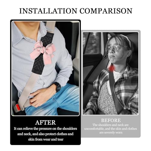 ongfuwu 2PCS Car Seat Belt Cover Pad, Cute Bow Leather Seatbelt Covers for Cars, Soft Auto Seat Belt Shoulder Strap Covers, Universal Seatbelt Protector Cushion for Shoulder & Neck (Pink, 2PCS) - Image 5