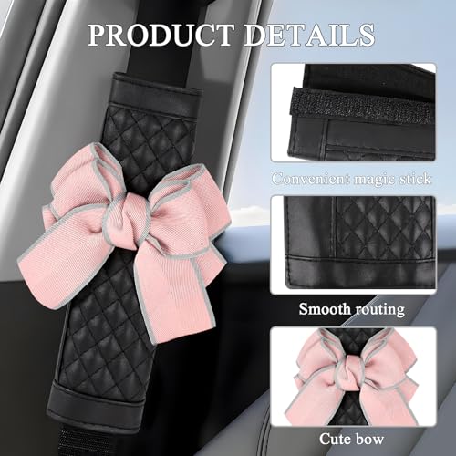 ongfuwu 2PCS Car Seat Belt Cover Pad, Cute Bow Leather Seatbelt Covers for Cars, Soft Auto Seat Belt Shoulder Strap Covers, Universal Seatbelt Protector Cushion for Shoulder & Neck (Pink, 2PCS) - Image 3