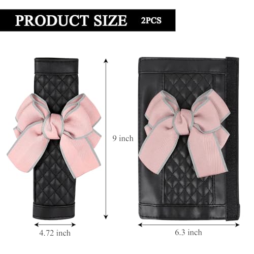 ongfuwu 2PCS Car Seat Belt Cover Pad, Cute Bow Leather Seatbelt Covers for Cars, Soft Auto Seat Belt Shoulder Strap Covers, Universal Seatbelt Protector Cushion for Shoulder & Neck (Pink, 2PCS) - Image 2