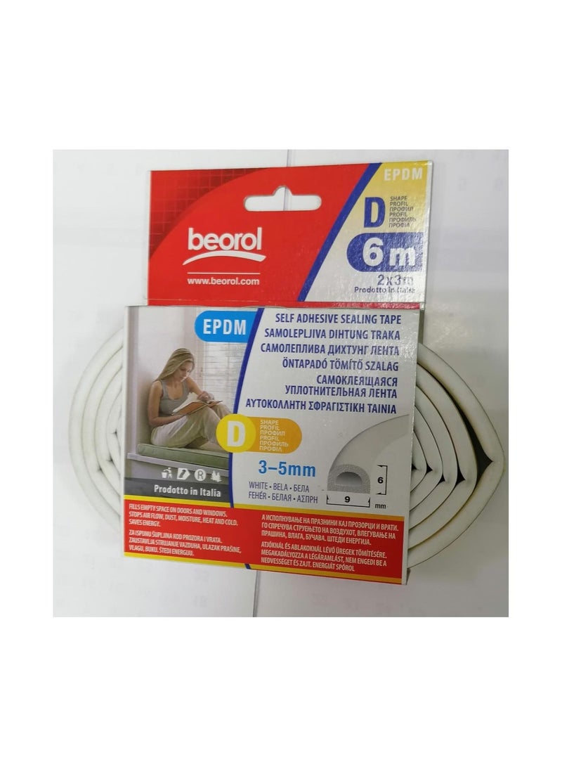 Beorol Self Adhesive Sealing Tape D Shape White 