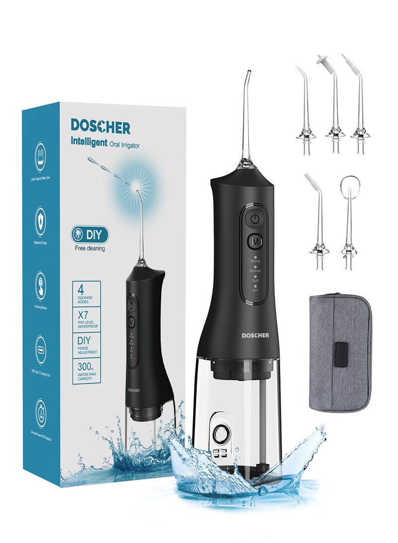 DOSCHER Water Dental Flosser for Teeth Cleaning, Portable Cordless Oral Irrigator 300ML, Rechargeable USB C with 4 Modes, Powerful Battery for Travel Home - Image 1
