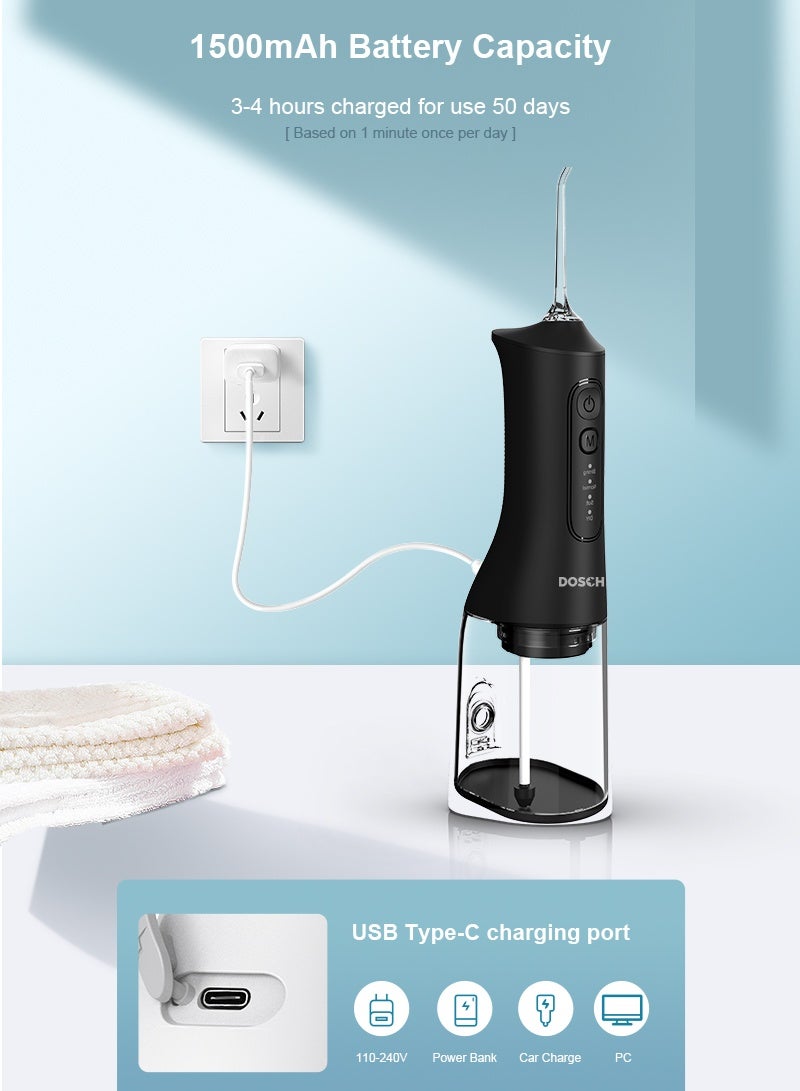 DOSCHER Water Dental Flosser for Teeth Cleaning, Portable Cordless Oral Irrigator 300ML, Rechargeable USB C with 4 Modes, Powerful Battery for Travel Home - Image 3
