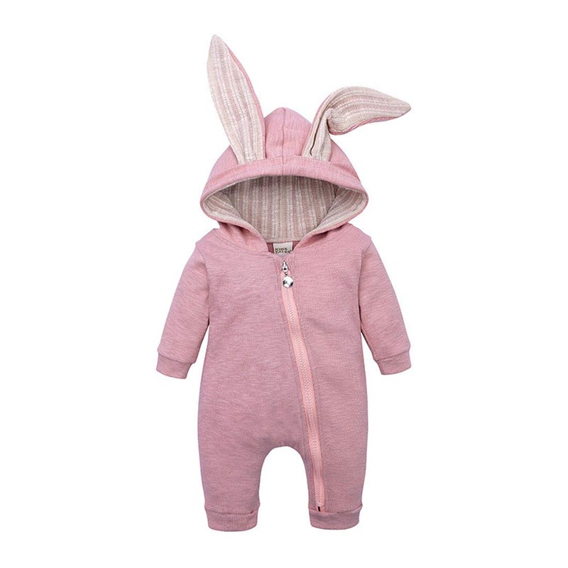Simplee kids Animal Bunny Baby Easter Clothes Long Ear Rabbit Hoodie Romper with Zipper Pink 0-3 Months - Image 4