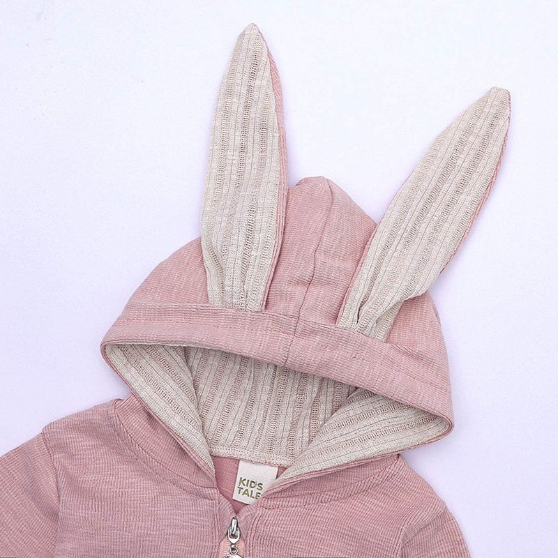 Simplee kids Animal Bunny Baby Easter Clothes Long Ear Rabbit Hoodie Romper with Zipper Pink 0-3 Months - Image 5