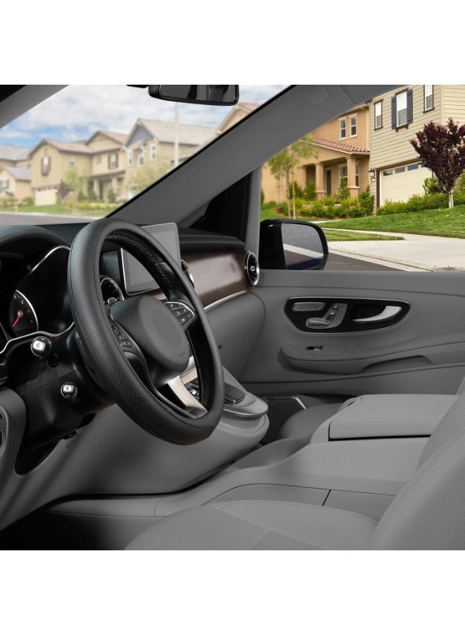 SEG Direct Black Car Steering Wheel Cover Medium Size 14.5-15 inch (37-39 cm), Breathable Microfiber Leather - Image 3