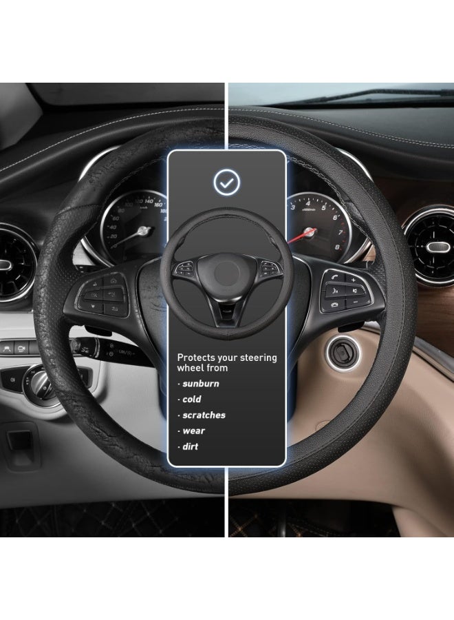 SEG Direct Black Car Steering Wheel Cover Medium Size 14.5-15 inch (37-39 cm), Breathable Microfiber Leather - Image 2