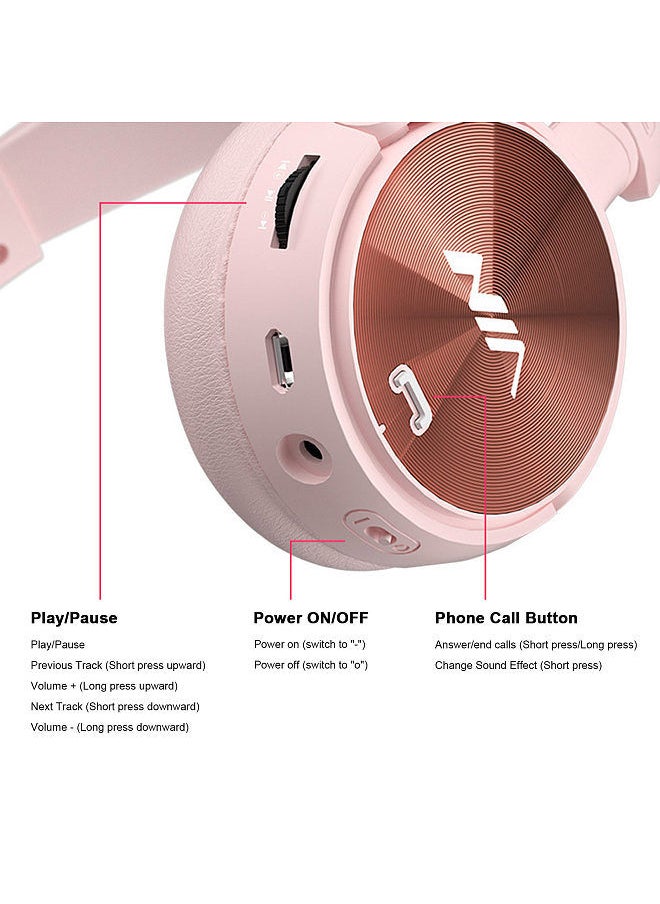 NIA NIA Q2 Foldable On Ear Headset Wireless Bluetooth Headphones 3.5mm AUX IN Music Earphone TF Card MP3 Player FM Radio with Microphone APP Control Pink  - Image 3