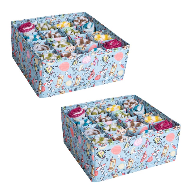 HomeStrap HomeStrap Pack of 2 16 Compartment Garment Storage Organizer Foldable Cube for Kids Kids Socks Clothes Underwear Pants Napkins Napies Holder - Image 1
