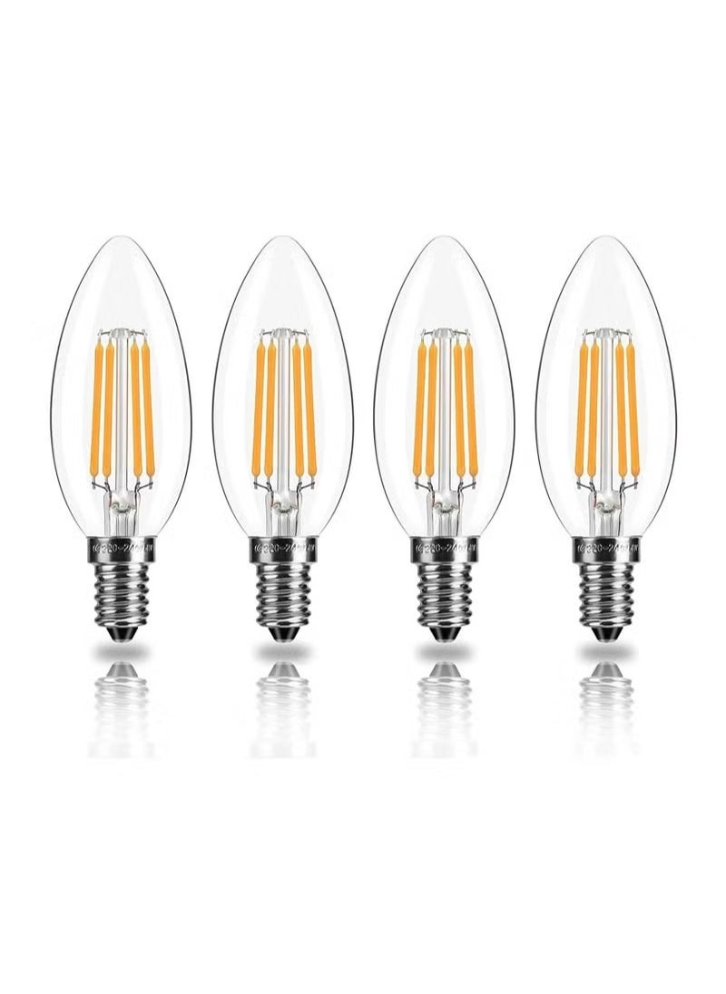 E14 LED Light Bulb, 4 Pack C35 Filament Candle Bulbs, 40W Equivalent, SES 4W, LED Filament Light Bulb, Warm White 2700K, Decorative Light Bulbs Retro Clear Glass