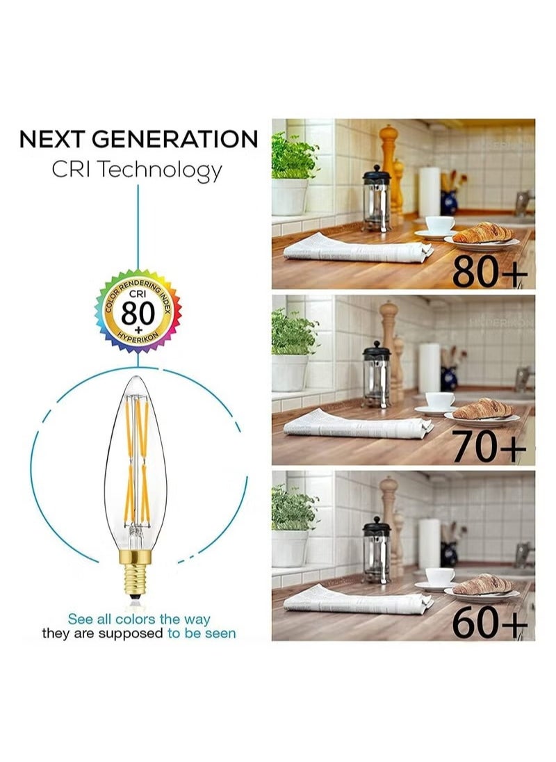 E14 LED Light Bulb, 4 Pack C35 Filament Candle Bulbs, 40W Equivalent, SES 4W, LED Filament Light Bulb, Warm White 2700K, Decorative Light Bulbs Retro Clear Glass