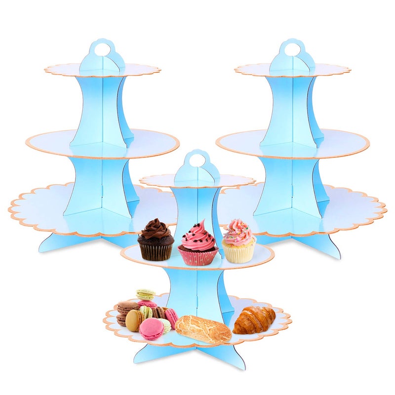 Cupcake Stand3 Set of 3Tier Dessert Plates Mini Cakes Fruit Candy Display Tower Cookie Tray Rack Candy Buffet Holder Cake Stand Cardboard Cupcake Stand Tiered Serving Stand Blue