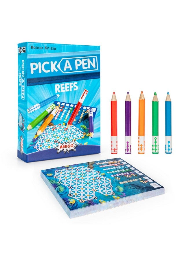 AMIGO Games Pick a Pen Reefs - Highly Innovative Roll & Write Dice Game - Score Points by Making Colorful Routes & Collecting Treasures - Perfect for Family Game Night - Kids & Adults Ages 8+ - Image 1