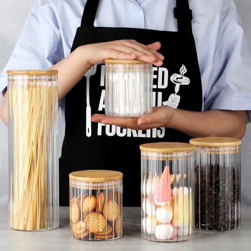 WRINGO Borosilicate Glass Food Storage Containers With Airtight Bamboo Lid, Thickened Coffee Storage Jars For Home Kitchen, Pantry Tea, Spices, Snack (R Linig-650Ml, Set Of 4),Transparent - Image 4