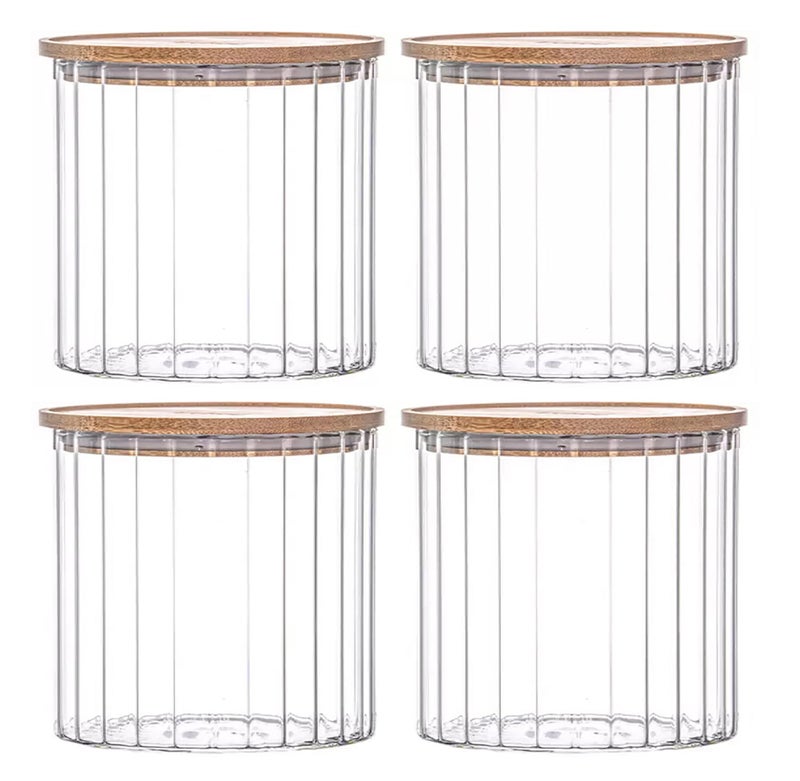 WRINGO Borosilicate Glass Food Storage Containers With Airtight Bamboo Lid, Thickened Coffee Storage Jars For Home Kitchen, Pantry Tea, Spices, Snack (R Linig-650Ml, Set Of 4),Transparent - Image 1