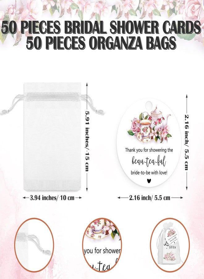 Skybooly 50 Sets Bridal Shower Tea Party Favors for Guests Include Tea Bags and Self Adhesive Kraft Paper Envelopes Thank You Tags Organza Bags Bridal Party Favors Wedding Gift (Pink) - Image 3