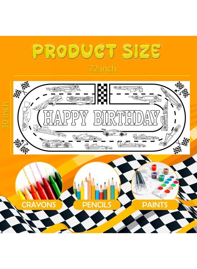 OHOME Race Car Giant Coloring Poster/Tablecloth - Race Car Birthday Party Decorations - 30 x 72 Inches Jumbo Coloring Banner Kids Crafts Activities Decor Party Supplies - Image 2