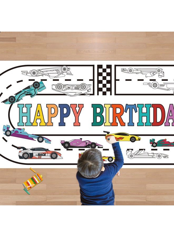 OHOME Race Car Giant Coloring Poster/Tablecloth - Race Car Birthday Party Decorations - 30 x 72 Inches Jumbo Coloring Banner Kids Crafts Activities Decor Party Supplies - Image 1