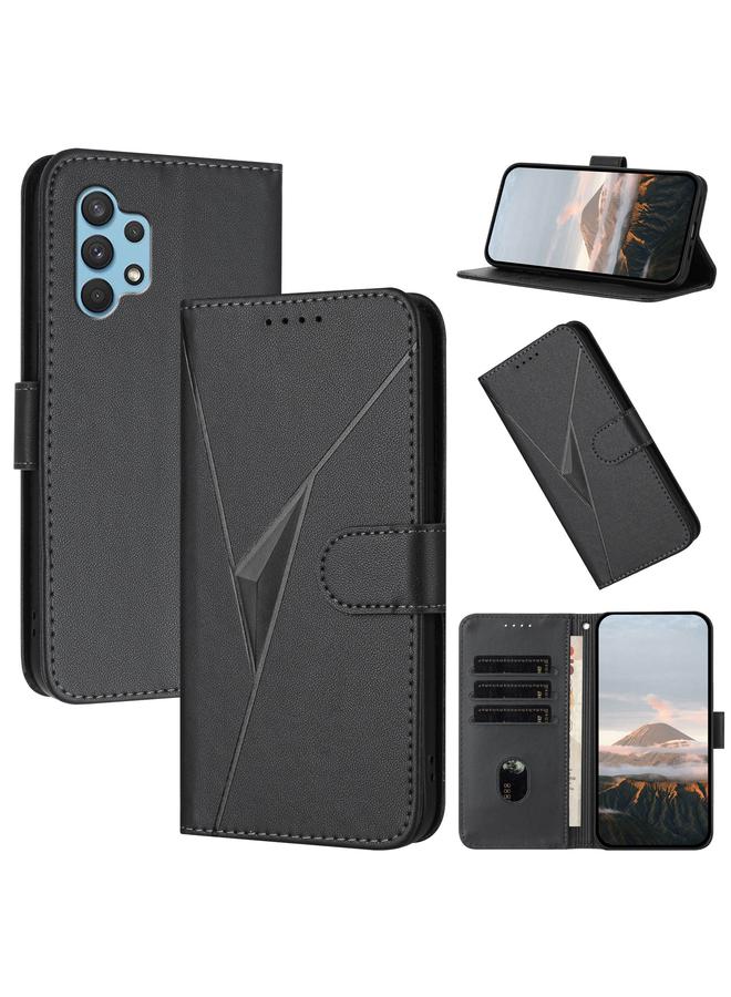 For Samsung Galaxy A32 4G Triangle Pattern Buckle Clasp Leather Phone Case(Black)