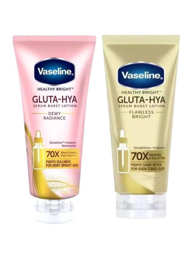 Vaseline Healthy Bright Gluta-Hya Serum Burst Lotion Dewy Radiance 300ml & Healthy Bright Gluta-Hya Serum Burst Lotion Flawless Bright 70X More Powerful than Vitamin C 300ml