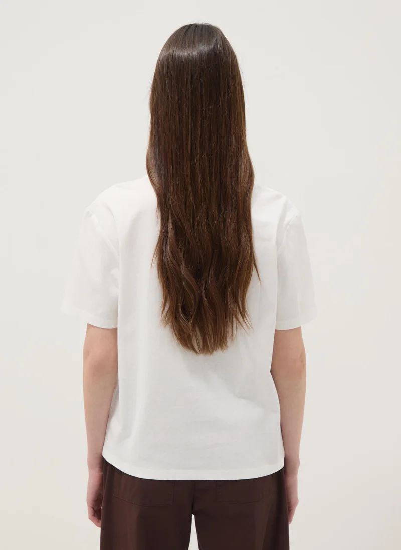 Ovs  OVS White Pure Cotton T-Shirt With Floral Print for Women | Best Price UAE