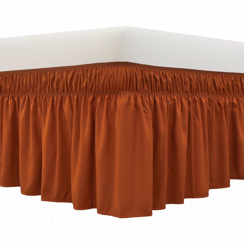 MEILA Wrap Around Bed Skirt Three Fabric Sides Elastic Dust Ruffled 16 Inch Tailored Drop,Easy to Install Fade Resistant-Caramel, Queen/King - Image 1