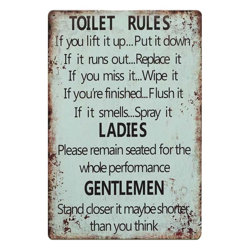 STORE 2508 Store2508 Vintage Metal Tin Sign Poster Toilet Rules 30x20 Cm - Image 1