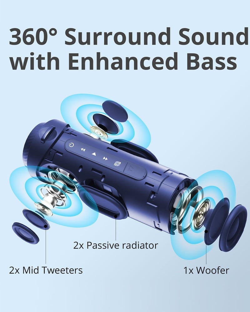 Tronsmart T7 30W Bluetooth Speaker, Portable Wireless Speaker with LED Lights Stereo Sound IPX7, AUX, Micro SD,TF Card (Blue) - Image 2