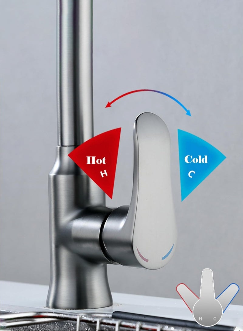 LOOPITYS Grey pull-down spray gun kitchen faucet, 360 degree rotary kitchen faucet, kitchen sink faucet, single handle cold and hot water mixer with three nozzle modes - Image 5