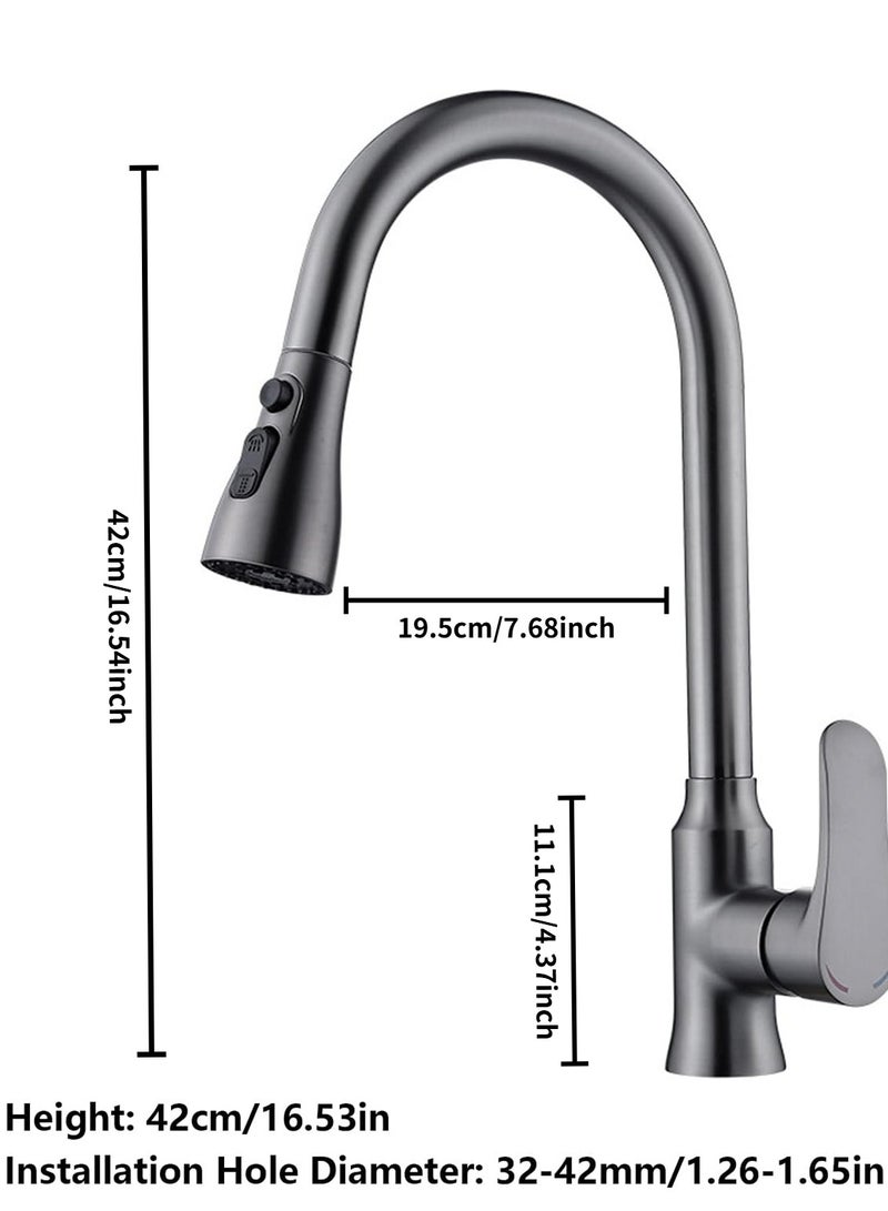 LOOPITYS Grey pull-down spray gun kitchen faucet, 360 degree rotary kitchen faucet, kitchen sink faucet, single handle cold and hot water mixer with three nozzle modes - Image 3
