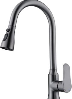 LOOPITYS Grey pull-down spray gun kitchen faucet, 360 degree rotary kitchen faucet, kitchen sink faucet, single handle cold and hot water mixer with three nozzle modes  - Image 1