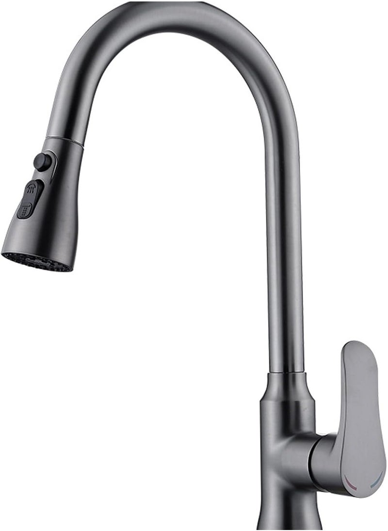 LOOPITYS Grey pull-down spray gun kitchen faucet, 360 degree rotary kitchen faucet, kitchen sink faucet, single handle cold and hot water mixer with three nozzle modes  - Image 1