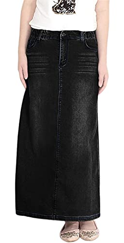 chouyatou Women's Casual Stretch Waist Washed Denim A-line Maxi Skirt (X-Large, Black) - Image 1
