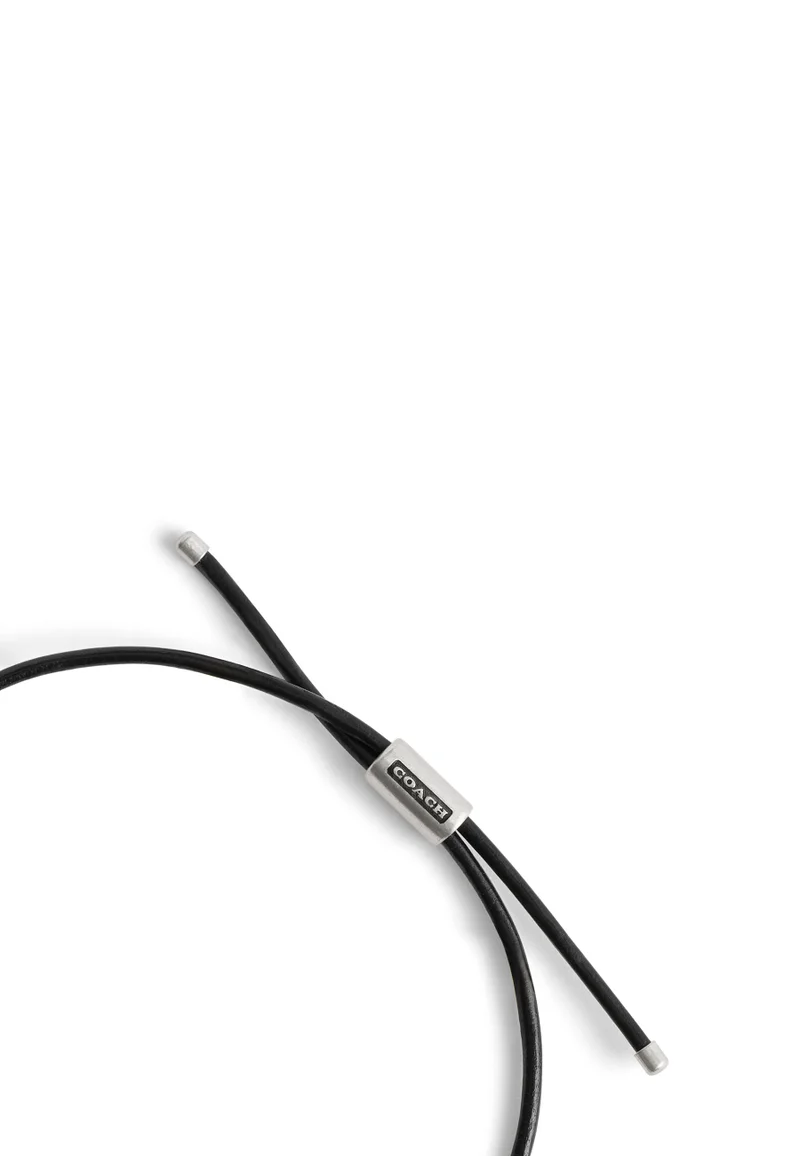 COACH Men'sSterling Silver Bar Signature Leather Slider