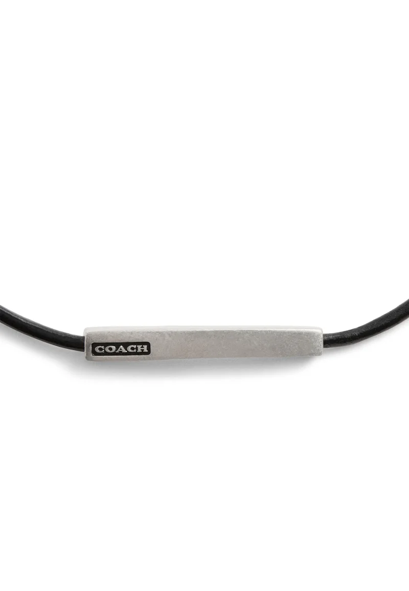 COACH Men'sSterling Silver Bar Signature Leather Slider