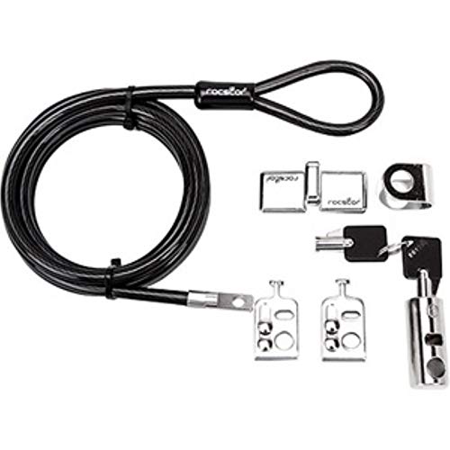 Rocstor Y10C181-B1 Rocbolt Desktop and Peripherals Security Locking Kit with 8’ Cable and Key Lock - Galvanized Steel, Nickel, Zinc Alloy - 8 ft. (2.5m) - for Notebook, Desktop Computer, Black - Image 1