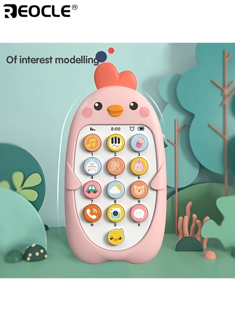 REOCLE Baby Dual Language Musical Phone Toy with Strip Detachable Teething Gum Early Educational Learning Machine Simulated Call Voice Molar Toy Safe Touch Downy Lamplight Suitable for 0-3 Years Old - Image 1