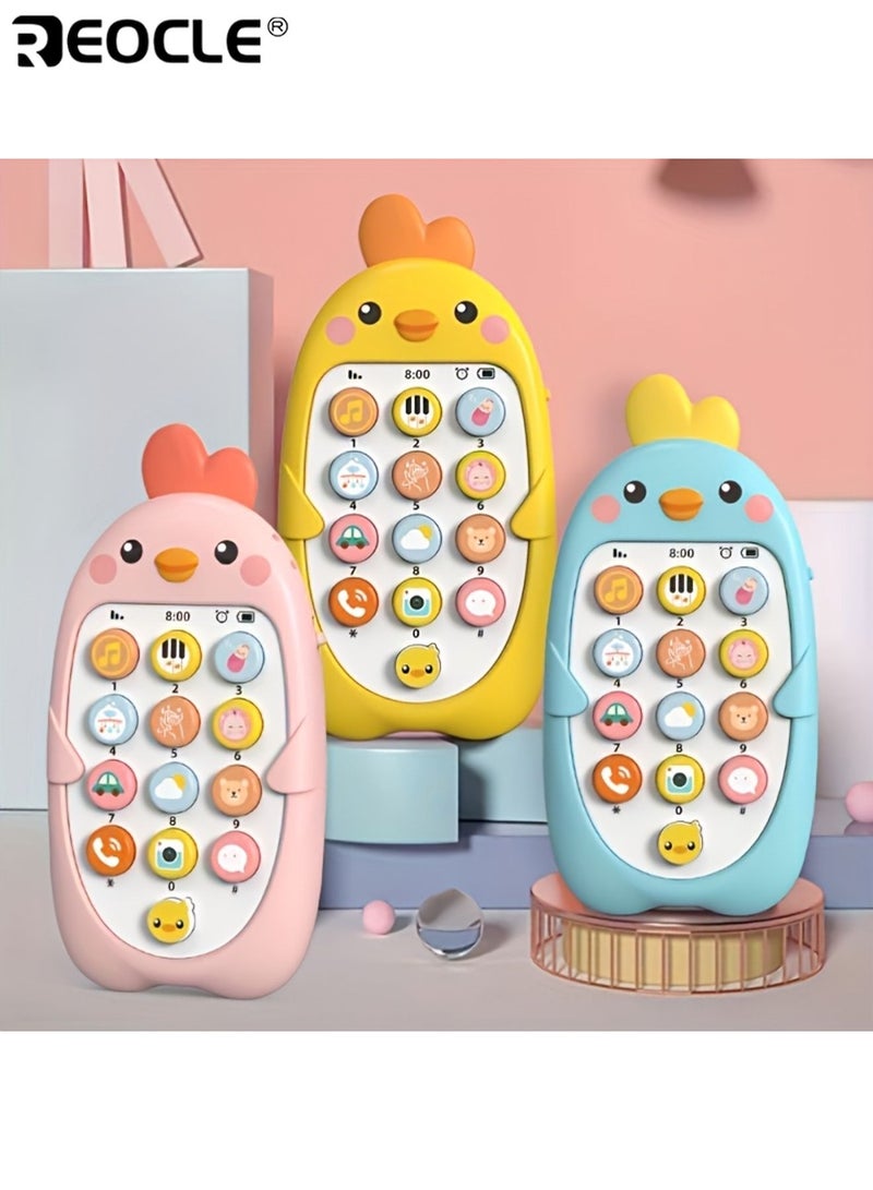 REOCLE Baby Dual Language Musical Phone Toy with Strip Detachable Teething Gum Early Educational Learning Machine Simulated Call Voice Molar Toy Safe Touch Downy Lamplight Suitable for 0-3 Years Old - Image 2