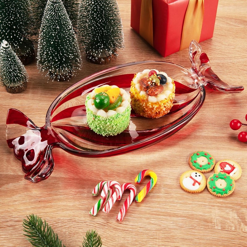 SHOWLOUE Glass Candy Platter Christmas Platter Dish Serving Dessert Plates Christmas Dinnerware Tray Decorative Plates for Xmas Holiday Party Favor Large - Image 5
