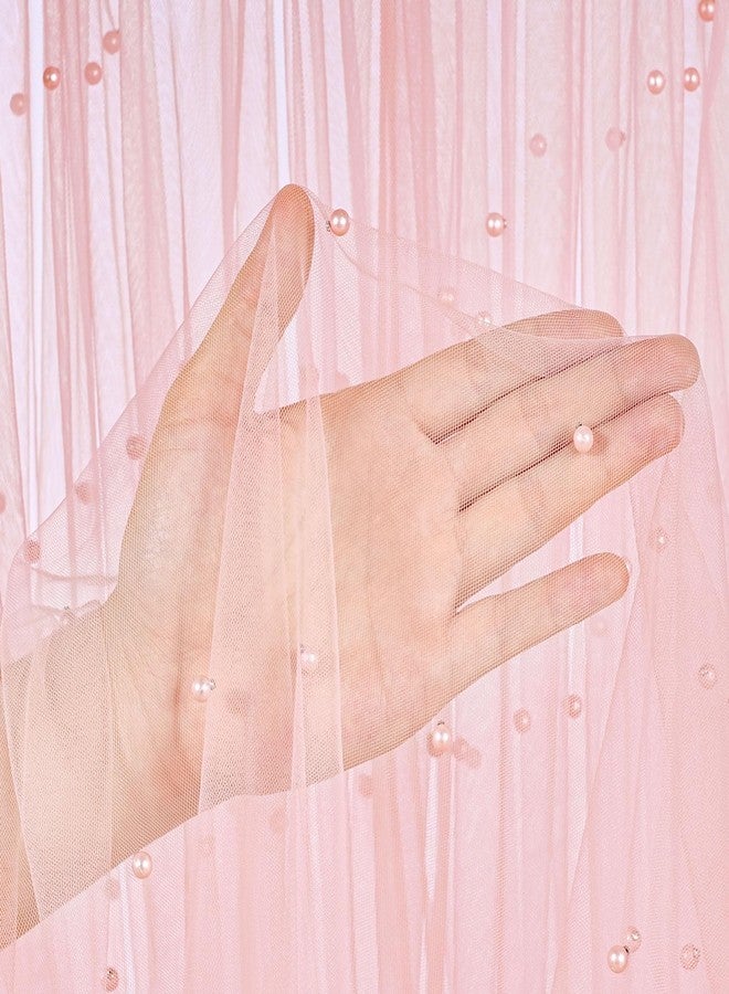 LuoluoHouse Blush Pearl Table Cloth: Wedding Table Runner Decor 10ft Tulle Fabric for Party Bridal Shower Wedding Arch Veil Lace Table Runner Decorations 60x120 Inch - Image 2