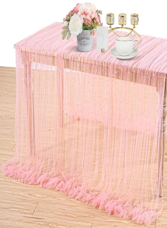 LuoluoHouse Blush Pearl Table Cloth: Wedding Table Runner Decor 10ft Tulle Fabric for Party Bridal Shower Wedding Arch Veil Lace Table Runner Decorations 60x120 Inch - Image 1