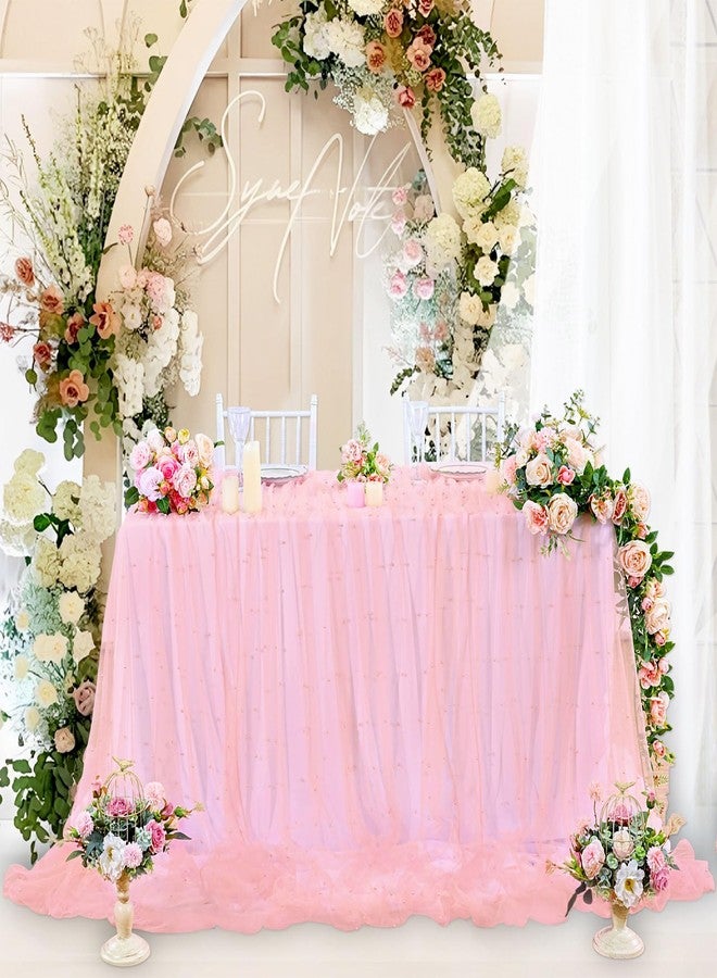 LuoluoHouse Blush Pearl Table Cloth: Wedding Table Runner Decor 10ft Tulle Fabric for Party Bridal Shower Wedding Arch Veil Lace Table Runner Decorations 60x120 Inch - Image 4